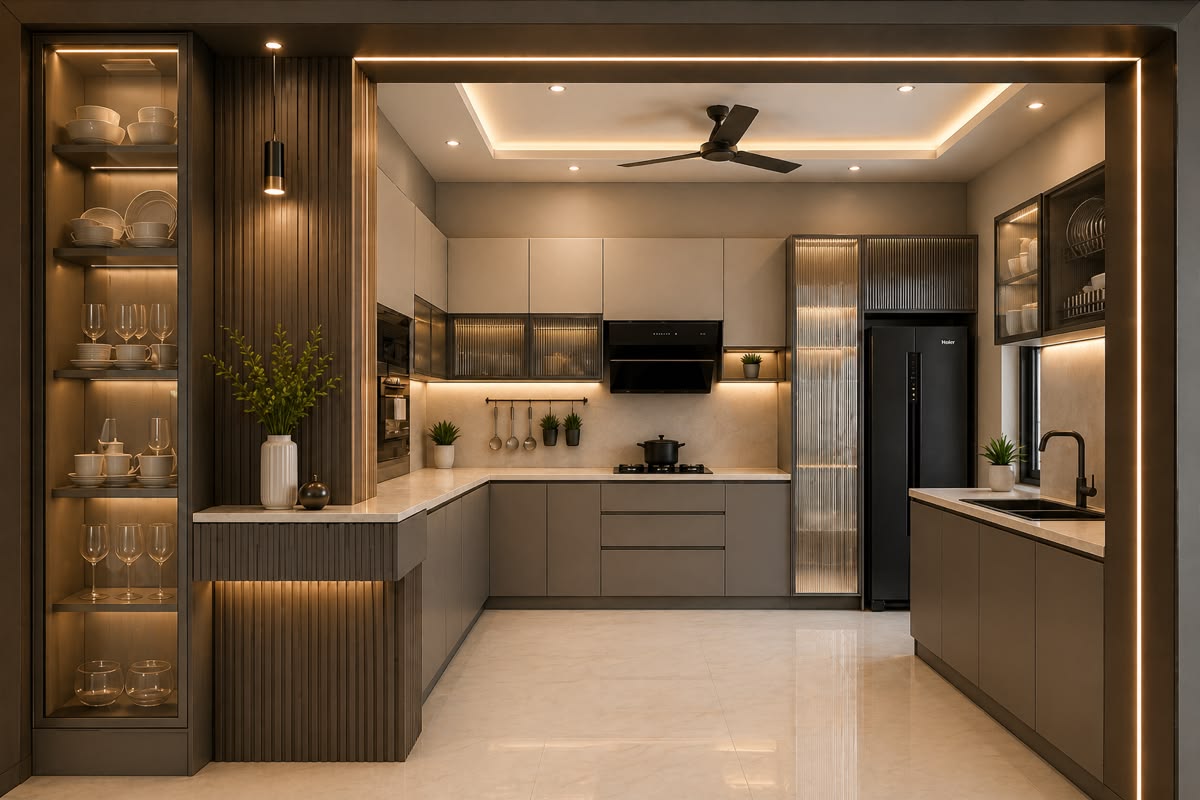Luxury Chef Modular Kitchen featuring Tall Pantry Storage Rack & Spice Carousels #45